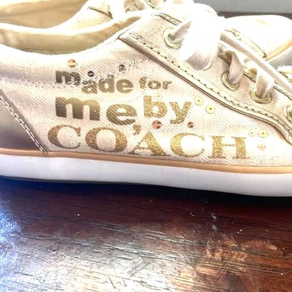 Coach Barrett Canvas Sneakers Ivory White Gold Trim Made For Me By Coach Sz 6.5